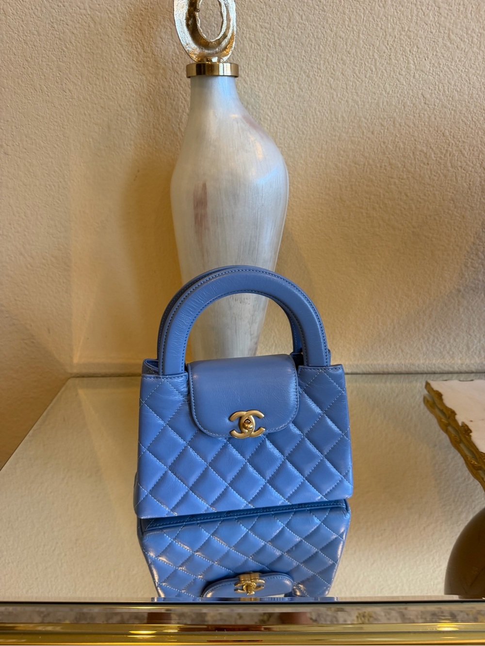 Chanel Blue Quilted Top-Handle Mini Bag 25c calfskin Kelly ghw